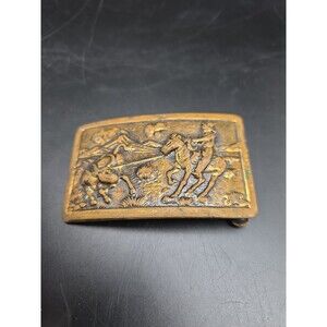 VINTAGE AGED BRASS COWBOY ROPING STEER COWBOY Belt Buckle